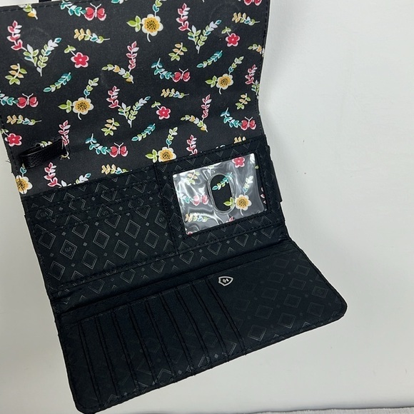 Very Bradley Crossbody Wallet Wristlet Black Floral Lining. Removeable Strap - Picture 5 of 9